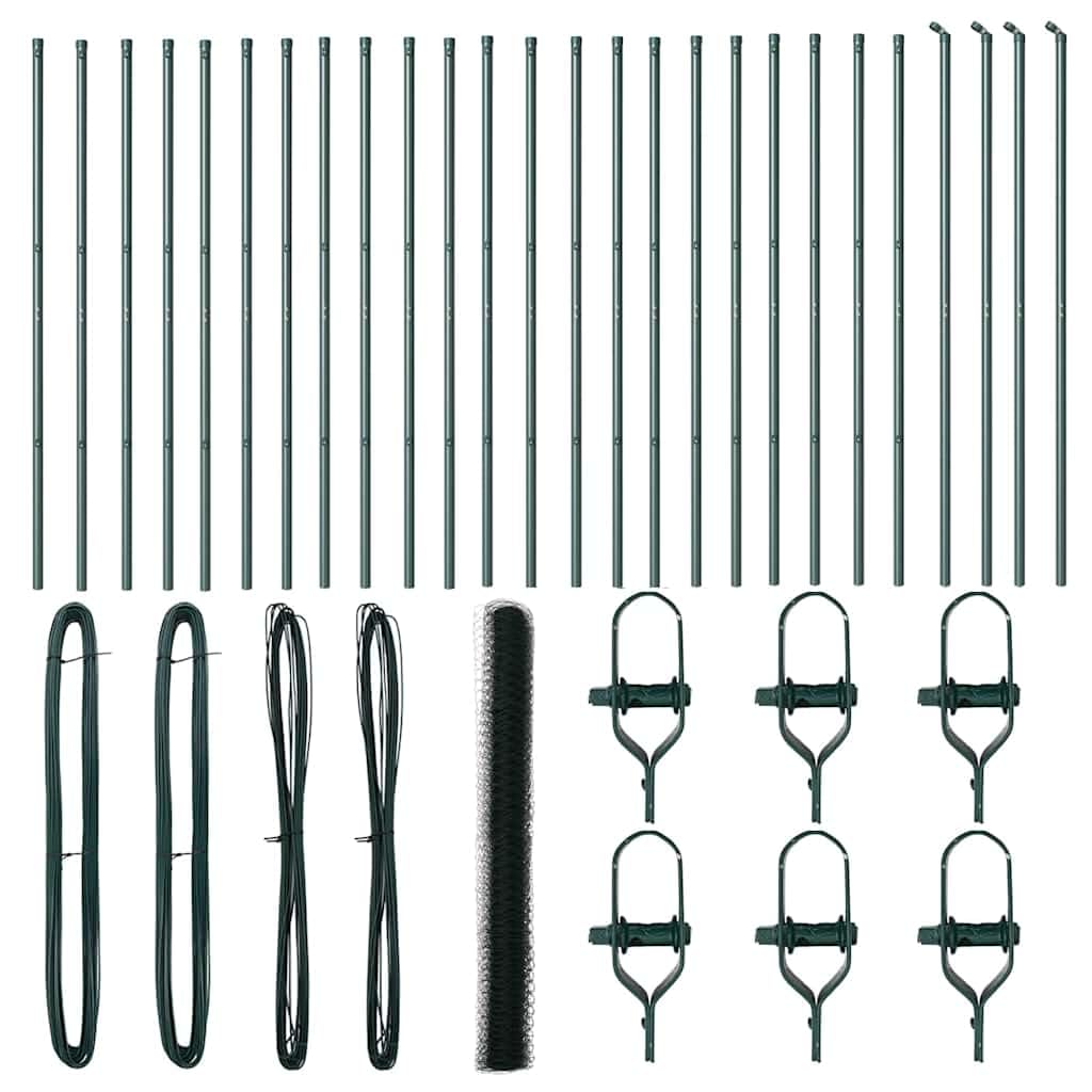 Green Fence Post Set 50x1.6m Steel PVC 50mm Mesh Heavy Duty Garden Boundary Support Corrosion Resistant Outdoor Security Barrier with 52 Posts Easy Assembly