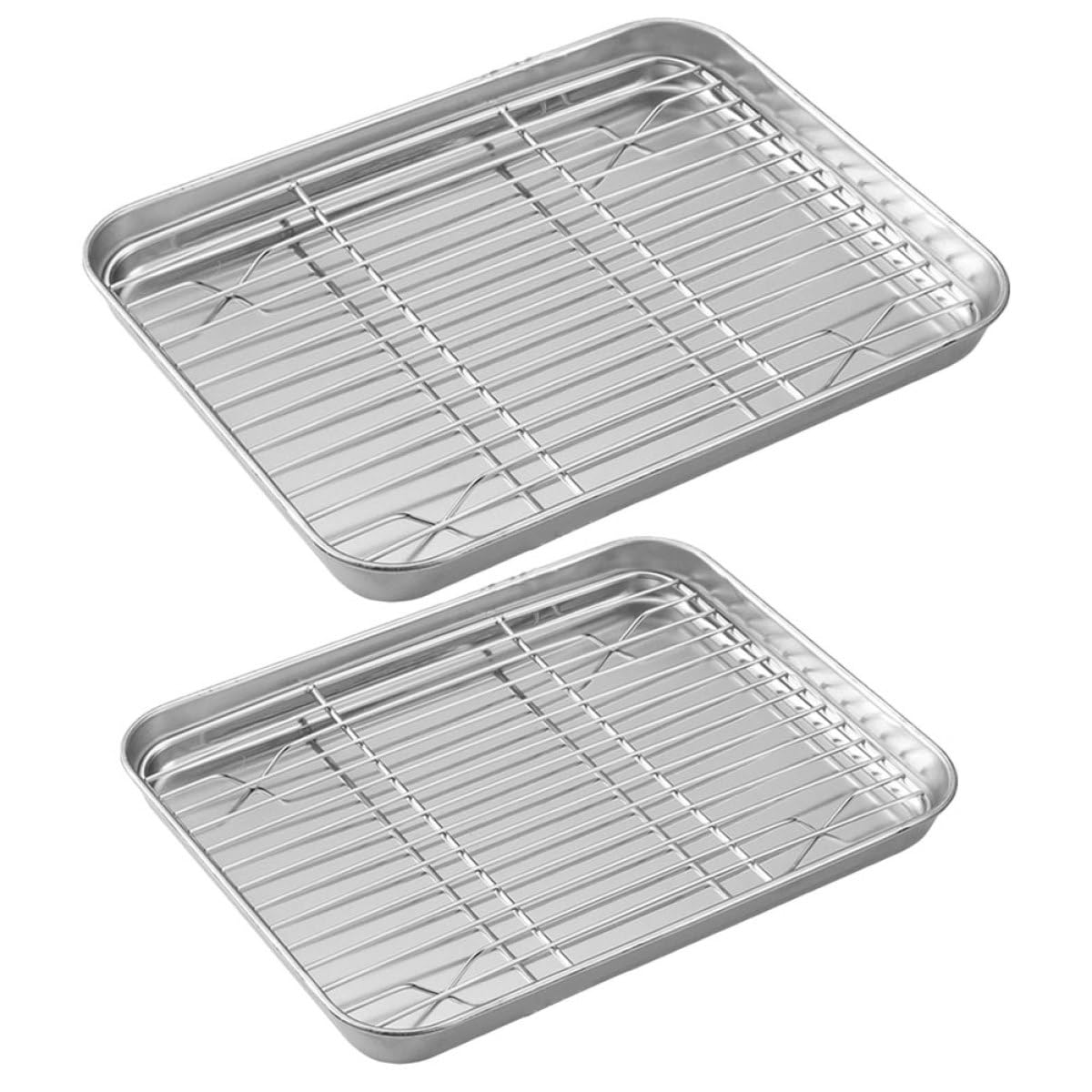 Ciieeo Bandejas para Hornear Resistentes y Versátiles con Rejilla para Enfriar Juego de 2 de Acero Inoxidable Ideales para Horno y Repostería