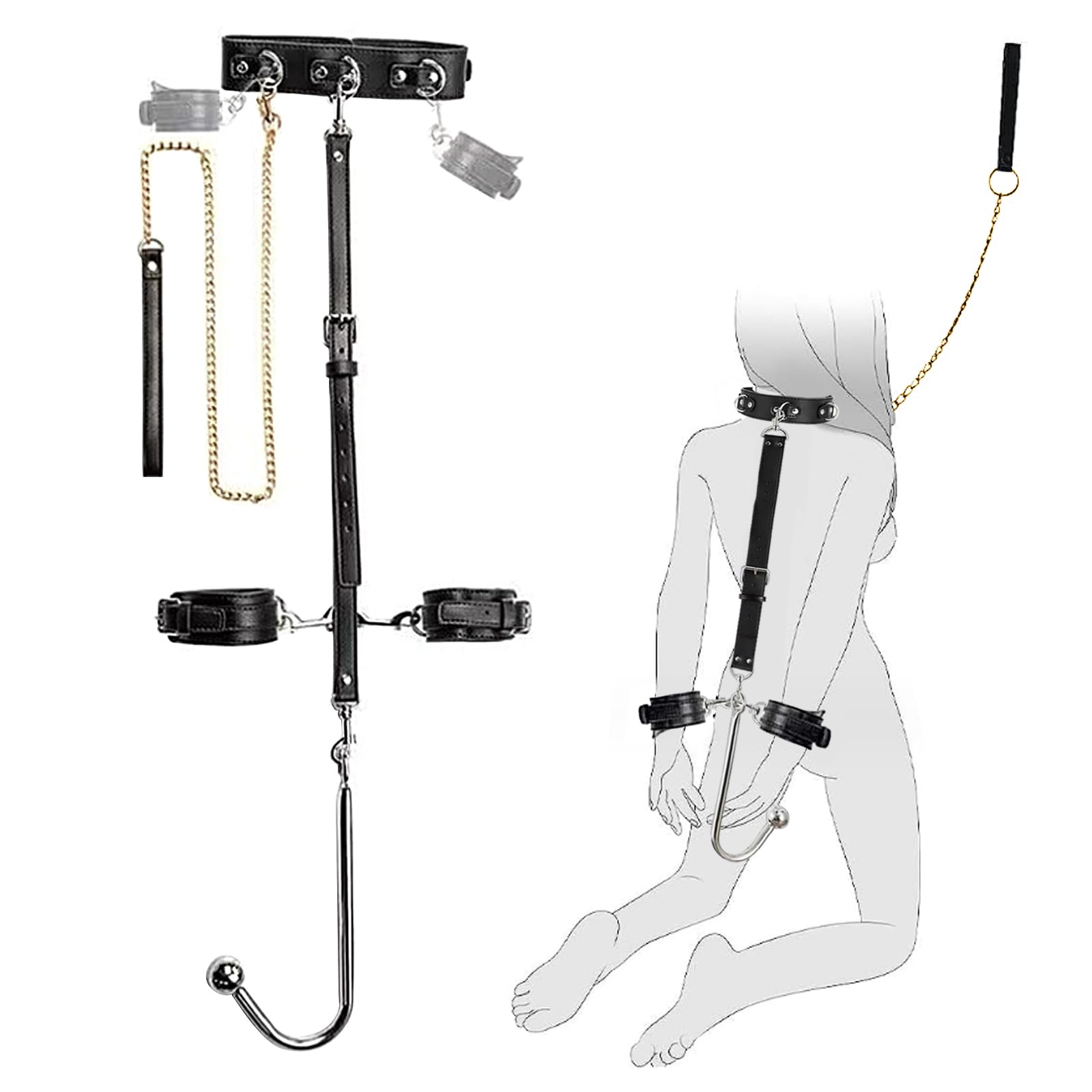 BDSM Sex Bondage Fessel Set Analhaken, Bondageset Fessel Restraints Anal Hook Buttplug mit Verstellbaren Handschellen Halsband, Rollenspiel Buttplug SM Erotik Fetisch Rollenspiele Sexspielzeug Paare