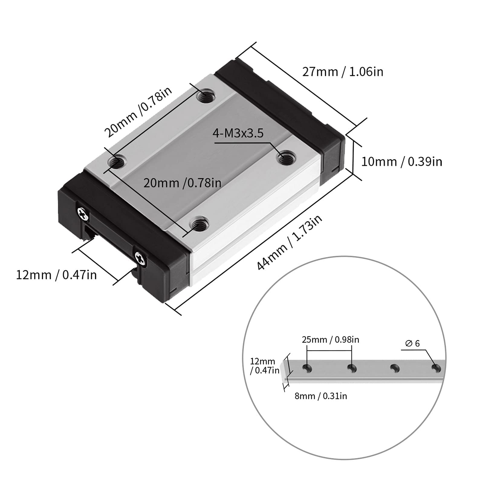 Guida ferroviaria lineare, 300 350 400 450 500 600 Mm Guida Lineare In Miniatura 1 Pz MGN9 + Carrello SS Nero(MGN9C,500mm)