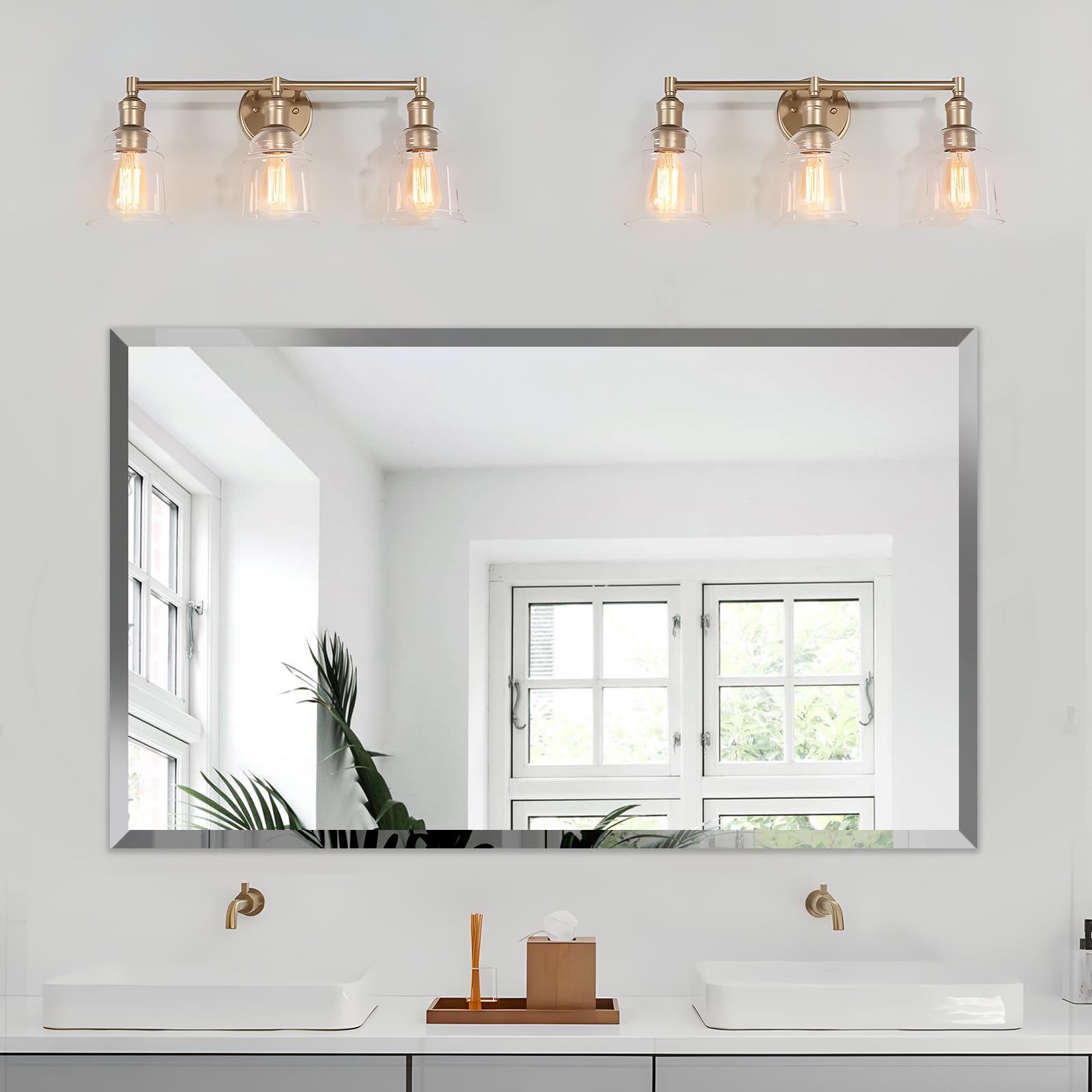 24x40 Inch Bathroom Mirror Frameless Beveled Edge Rectangle Wall Mirror Explosion Proof and Shatterproof Bathroom Vanity Mirror Wall