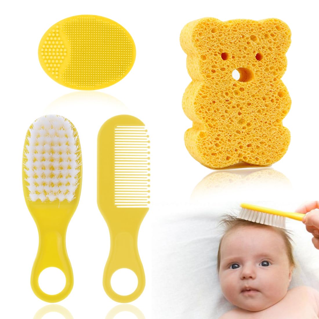 spazzola da bagno,4 Pezzi Pettine Neonato,Pettine Crosta,Spazzola e Pettine Neonato,Pazzola per Bambini In Silicone Adatto Per Il Massaggio Del Cuoio Capelluto Del Neonato