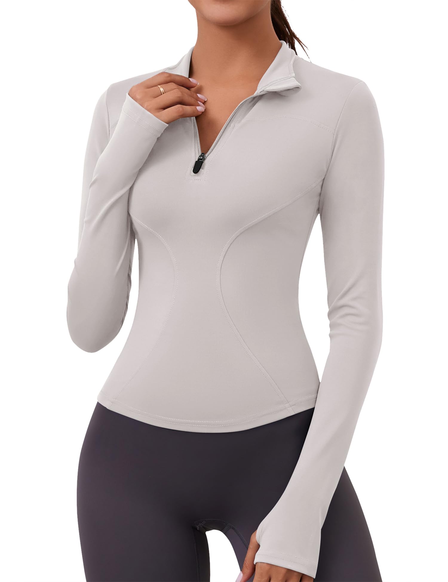 LOMONWomens Long Sleeve Workout Tops Quick Dry Quarter Zip Pullover Crop Yoga Athletic Slim Fit Shirts