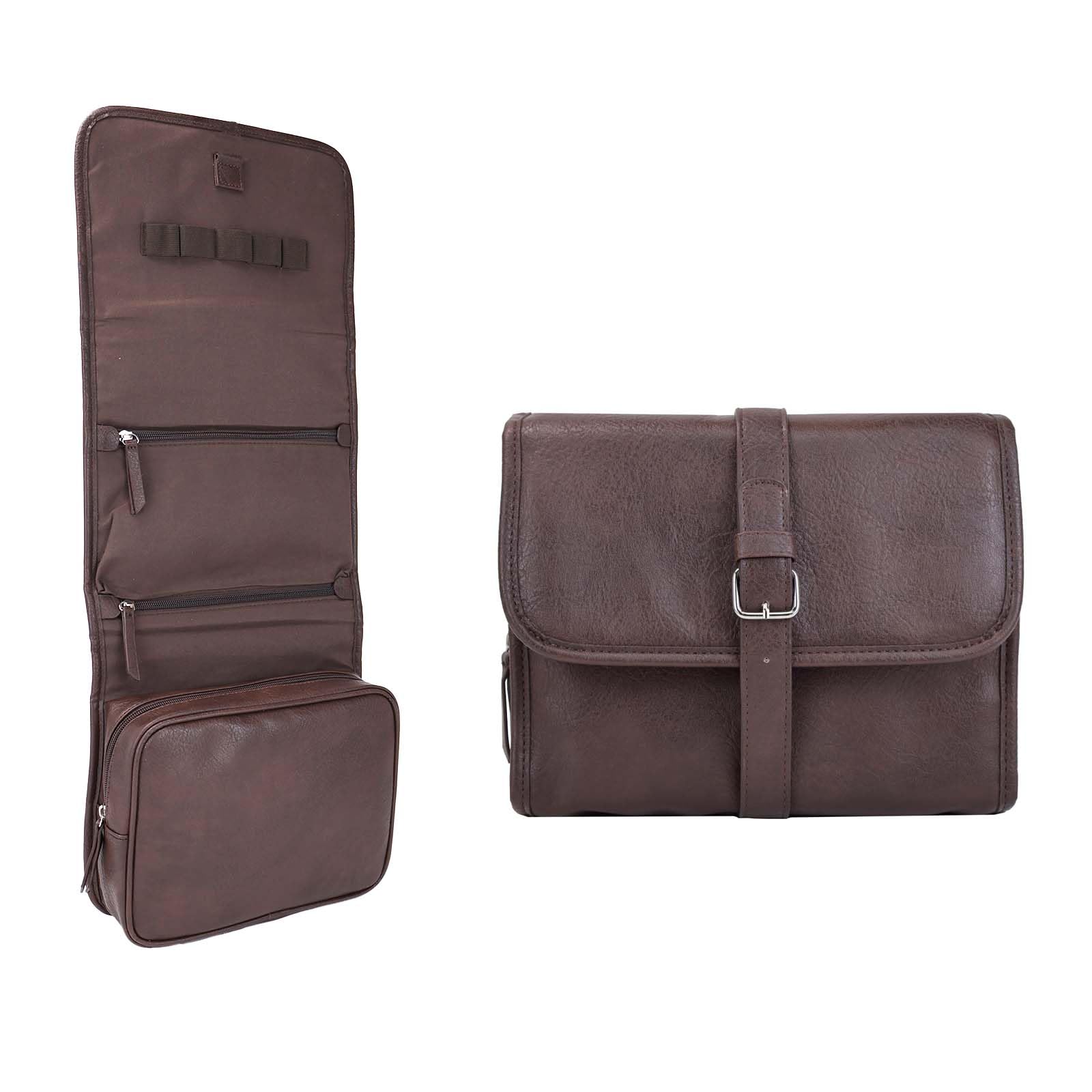 Neceser colgante de cuero para hombre, organizador de afeitado de viaje, bolsa de aseo plegable para artículos de tocador, maquinillas de afeitar, kit de dopp para viajes de
