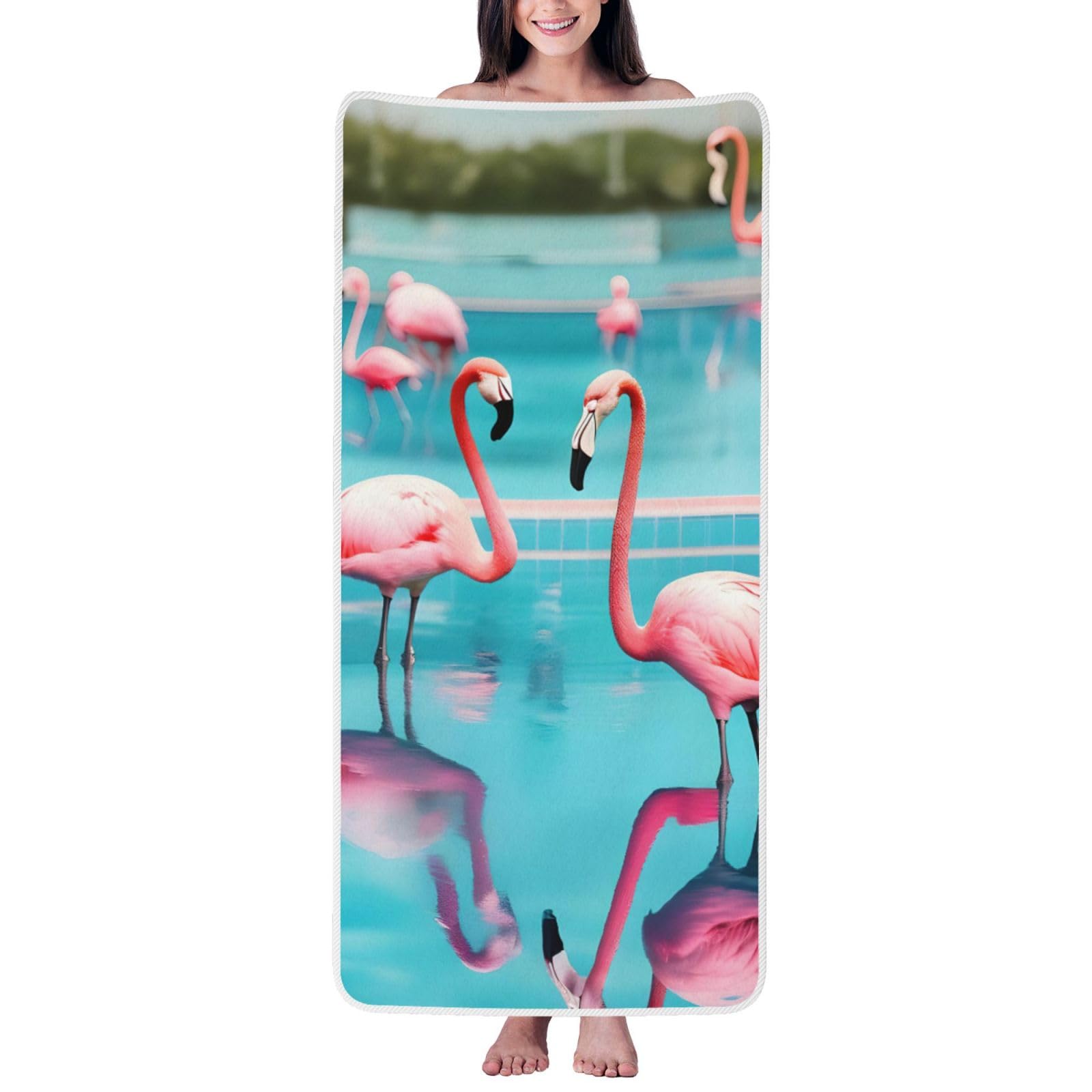 JBJGKHLP Flamingo And Swimming Pool Print Women Men Couples Coral Velvet Bath Towel Ultra-Soft For Home Bathroom Travel