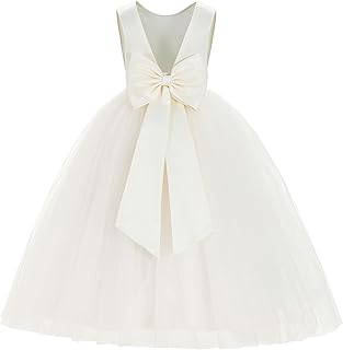 V-Back Satin Flower Girl Dress Toddler Communion Gown Formal Dresses 219 - Buy now