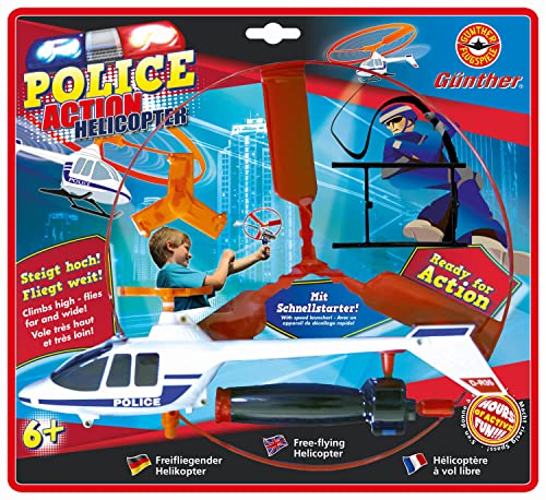 GÜNTHER FLUGSPIELE 1684 - Hubschrauber Police, ca. Ø 12,5 cm, Fliegender Polizei Helikopter mit Schnellstartgriff, für Kinder ab 4 Jahren, …