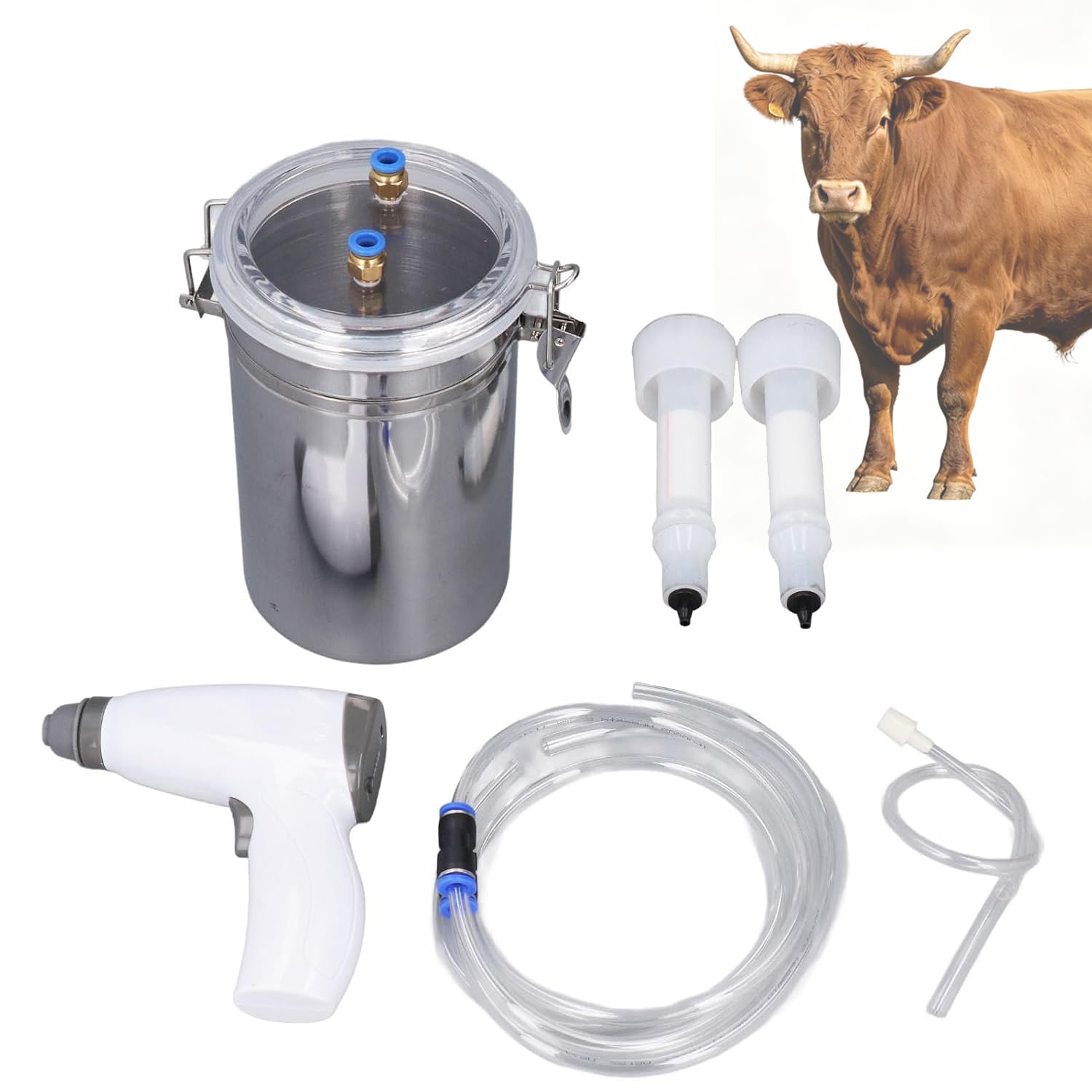WHOOLEFUN 2L Milking Machine for Cows and Goats, Electric Goat Milker with Negative Pressure Gun, 5 Levels Suction Adjustable, Rechargeable, for Home Farm Livestock