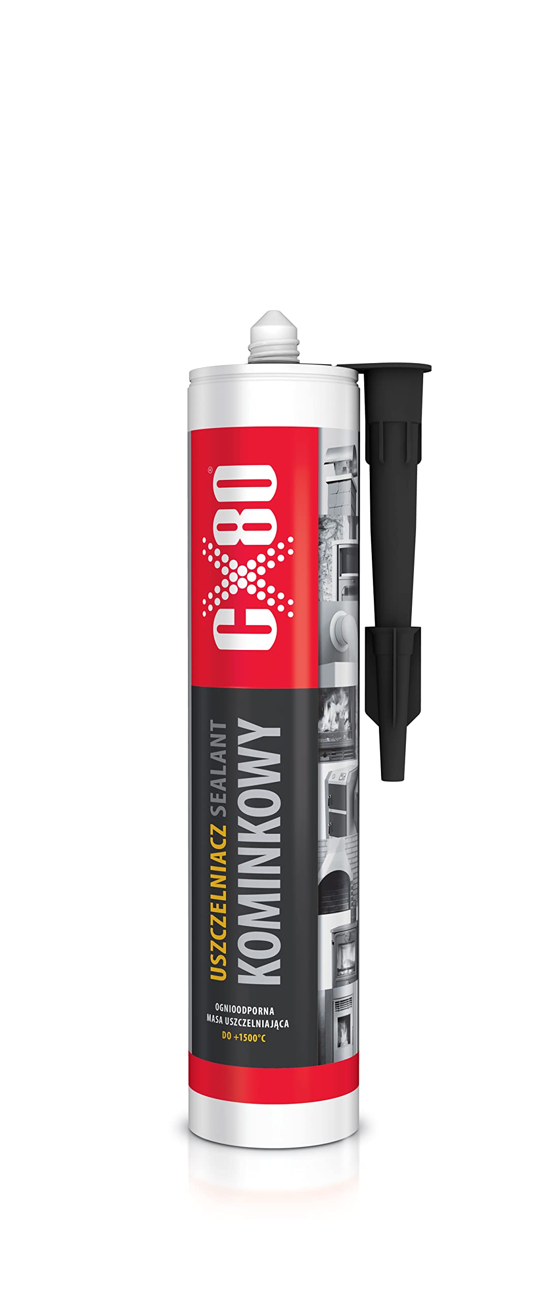 CX80 Fireplace Sealant – ognioodporna masa uszczelniająca na bazie szkła wodnego, odporna na temperaturę do 1250 °C, czarna, do kominków, pieców i przewodów wentylacyjnych | kartusz 300 ml