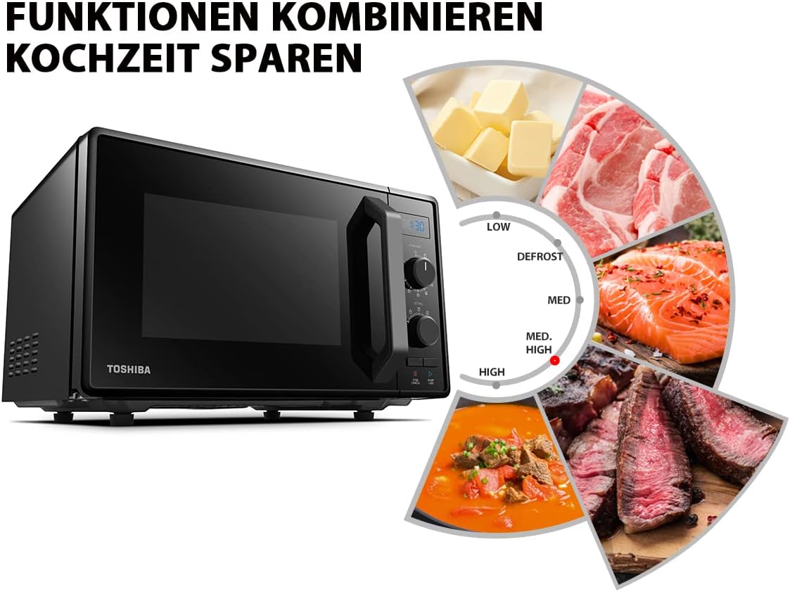 Toshiba Solo forno a microonde MW2-MM20PF(SL), 800 W, 5 livelli di potenza con pratica funzione di scongelamento, illuminazione a LED interna, argento