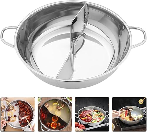 Miniatura 8 de Cabilock Olla caliente con divisor de acero inoxidable olla de cocina de doble cara para uso doméstico, fácil de limpiar para reuniones familiares