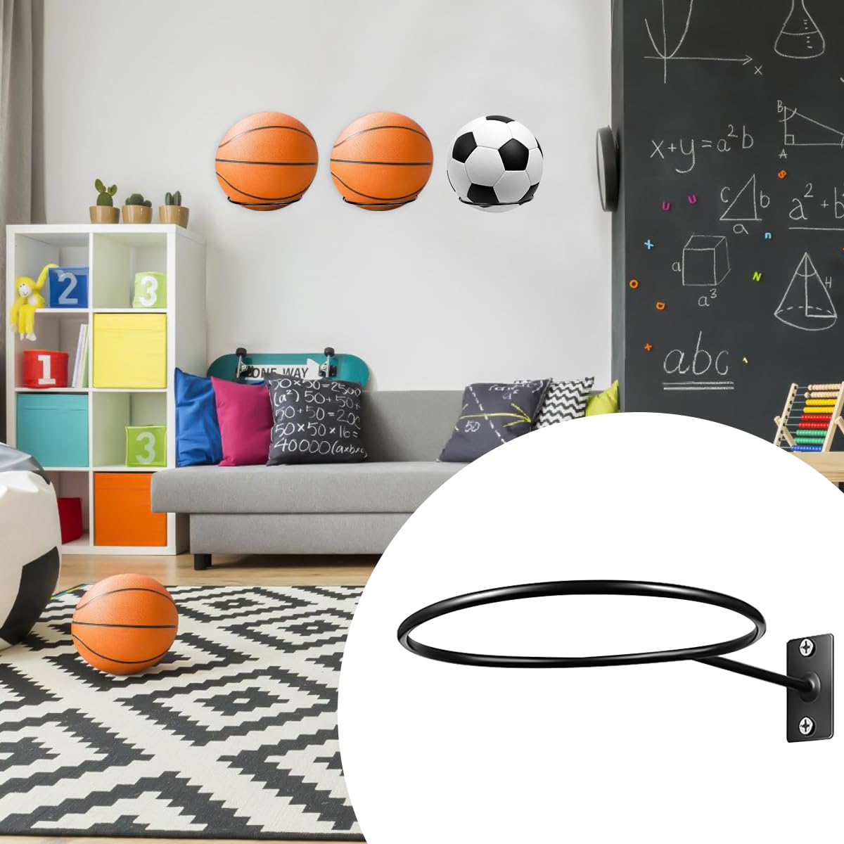 6 Pezzi Supporti da Parete per Pallacanestro, Supporto per Pallone da Calcio, Portapalloni da Parete con Viti, Porta Palloni da Muro in Metallo per Pallacanestro, Calcio, Pallavolo, Rugby