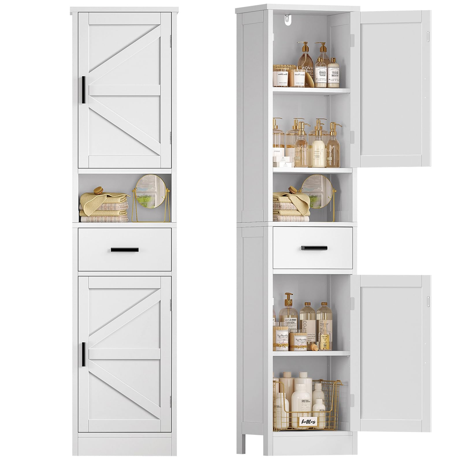 TEENFON Tall Bathroom Cabinet with Barn Doors