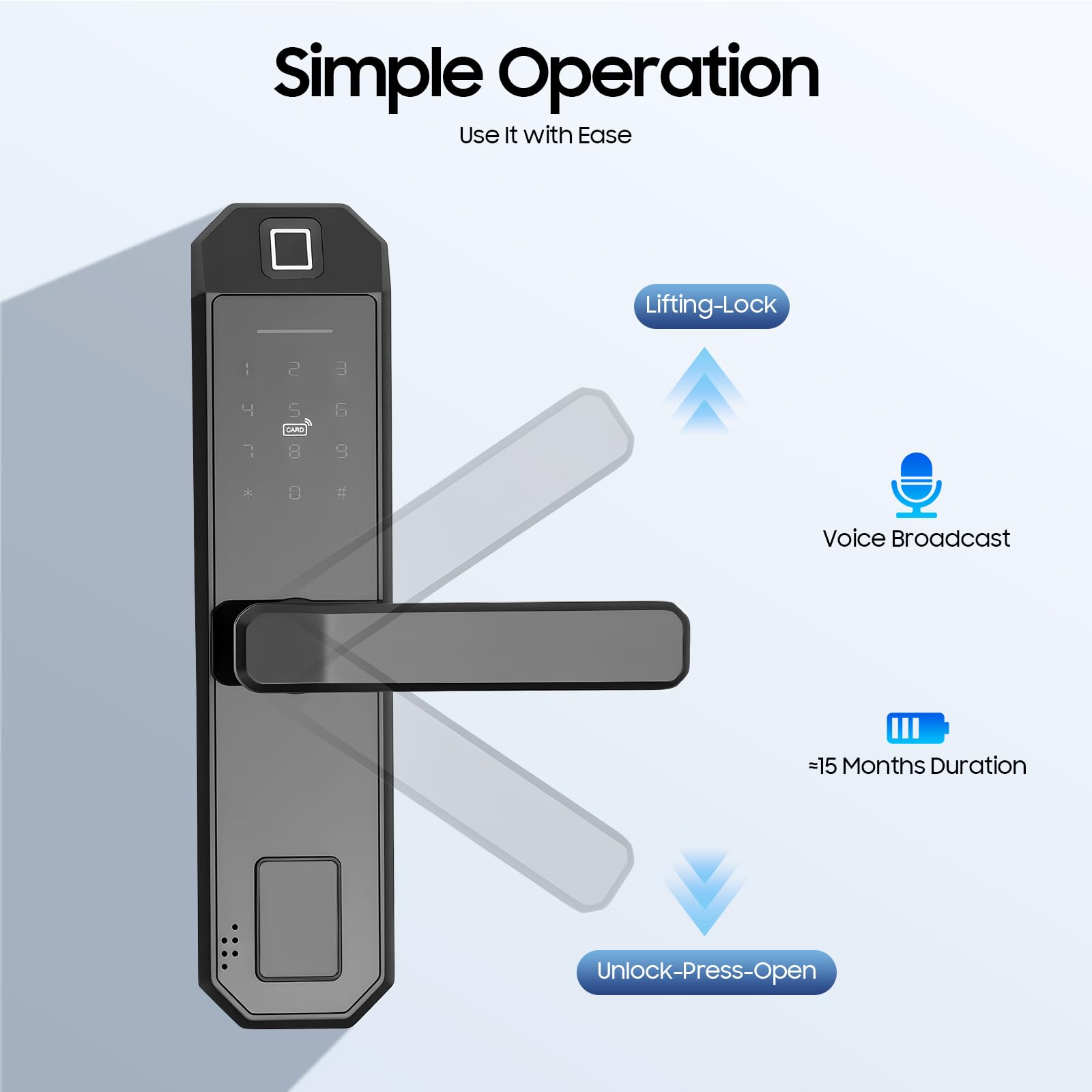 Serrure de porte biométrique à empreintes digitales, serrure de porte électronique, serrure connectée, serruree intelligente avec empreinte digitale et code clavier numérique, noir