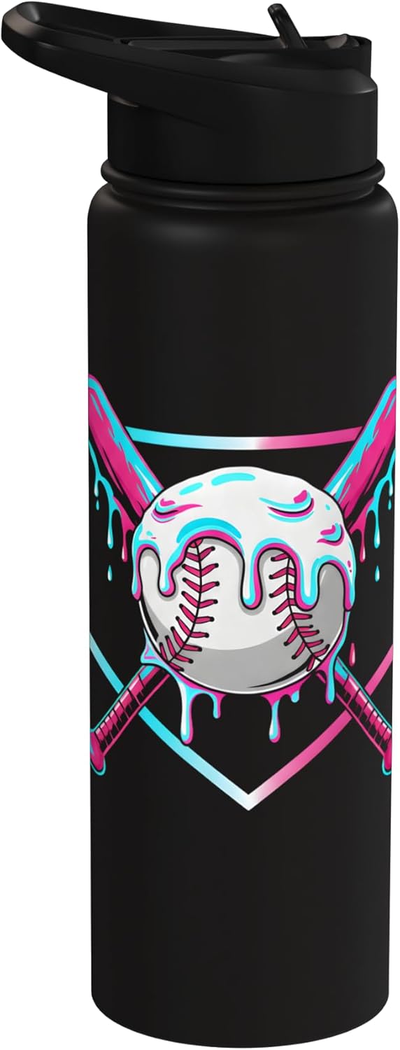 Baseball Drip Boys Ice Cream Drip Baseball Sport (ON BACK) Stainless Steel Insulated Water Bottle