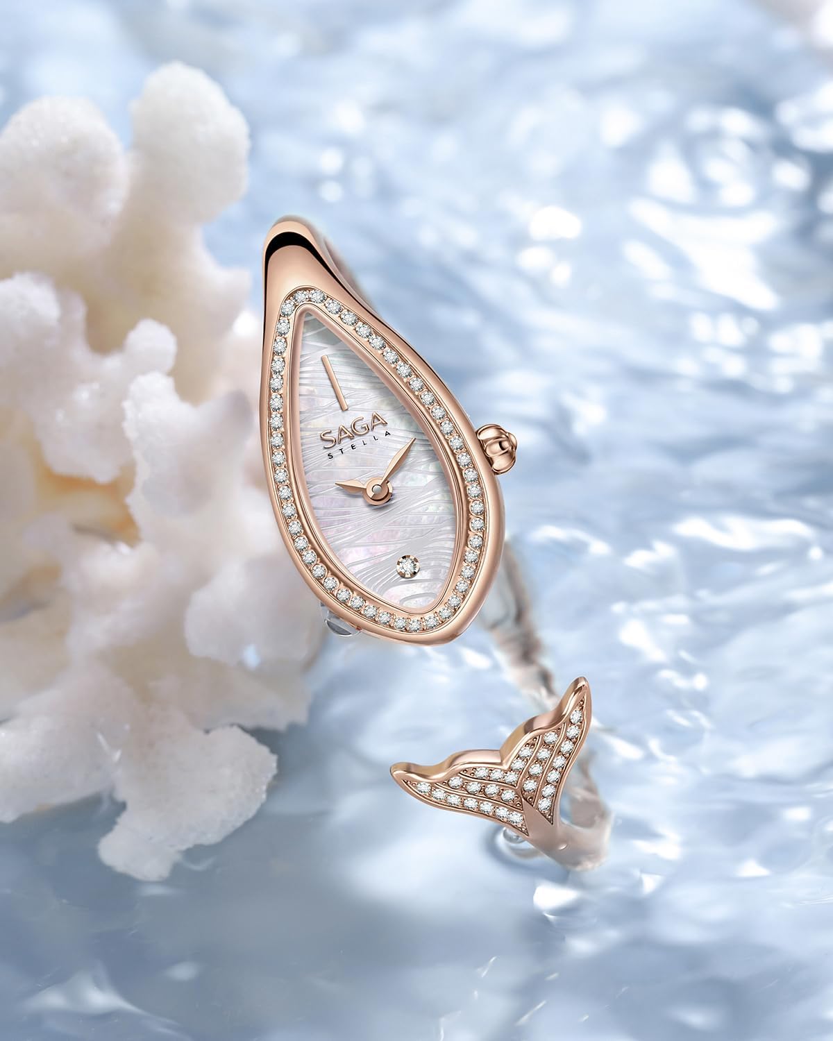 SAGA Mermaid Women's Luxury Quartz Watch with Swiss Movement, Danube Crystal, Teardrop Stainless Steel Case, 3ATM Water Resistant - Elegant Gift for Small Wrists - Image 3