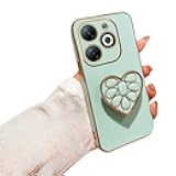 Stand Phone Case for Infinix Smart 8 Cover Soft TPU Silicone Electroplated with Heart Hidden Kickstand Shockproof Protective Cover Compatible with Infinix Smart 8 Shell (4)