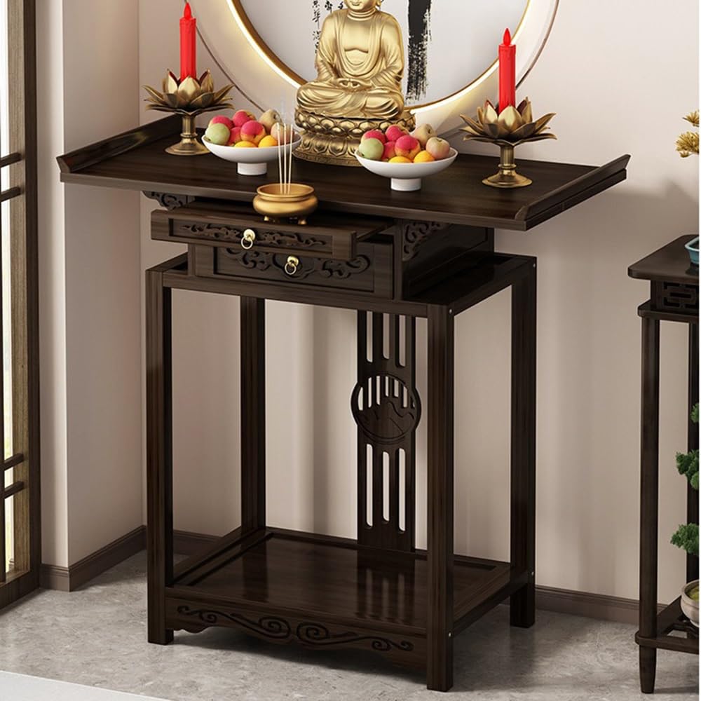 Tavola d'altare Cinese Mobile da Altare Orientale for la casa, consolle in Legno | con cassetto e ripiano inferiore(Grande)