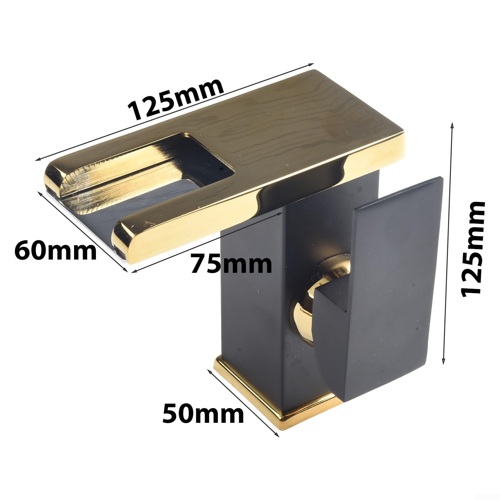 1 robinet mitigeur cascade pour lavabo, robinet mitigeur d'évier de salle de bain, robinet cascade LED, robinet de lavabo, mélangeur froid et chaud (noir + or)