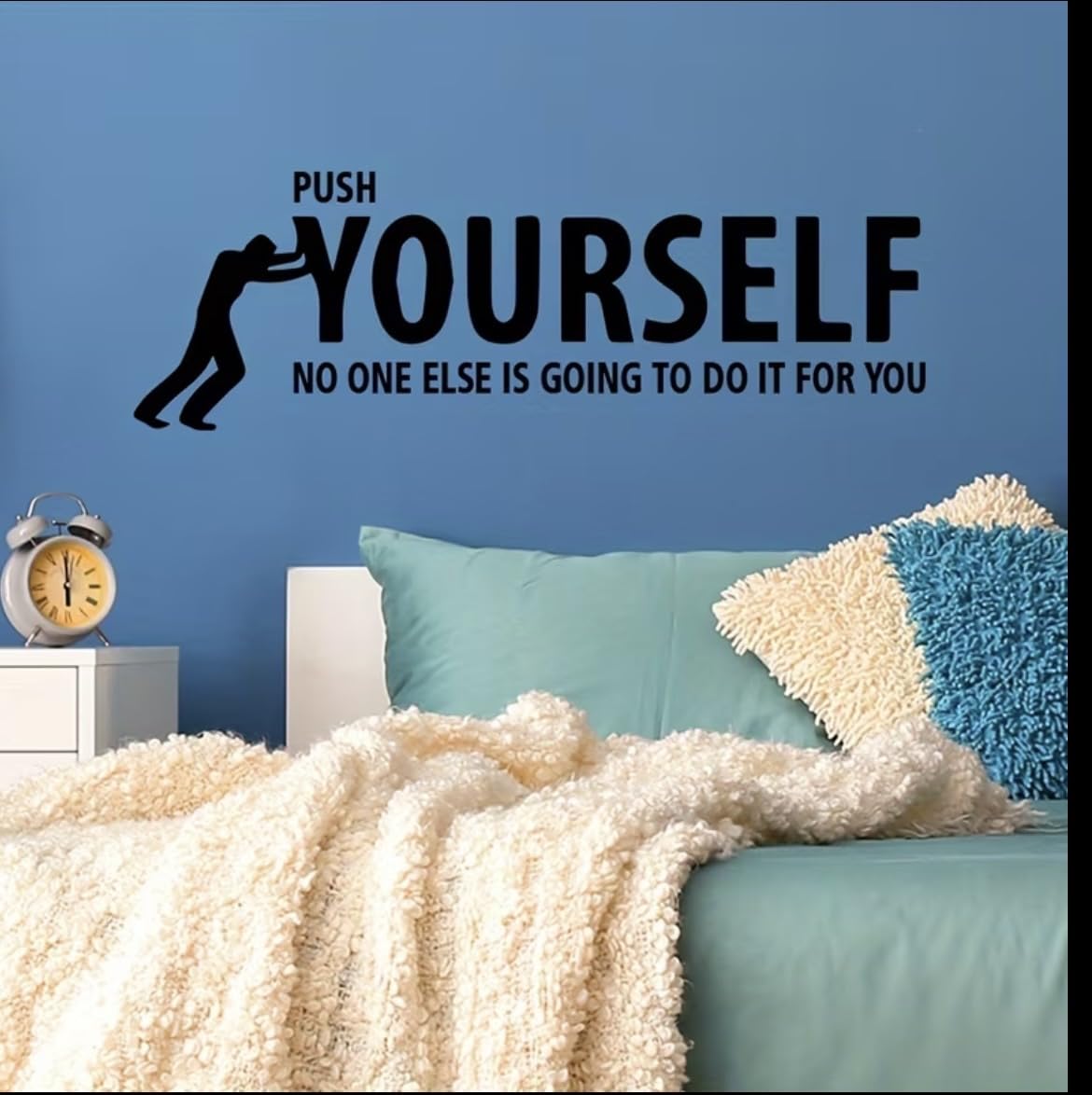 TUOQIANNAN Removable wall sticker - Push yourself motivational quote for the office or gym - black vinyl wall sticker 56 * 76cm
