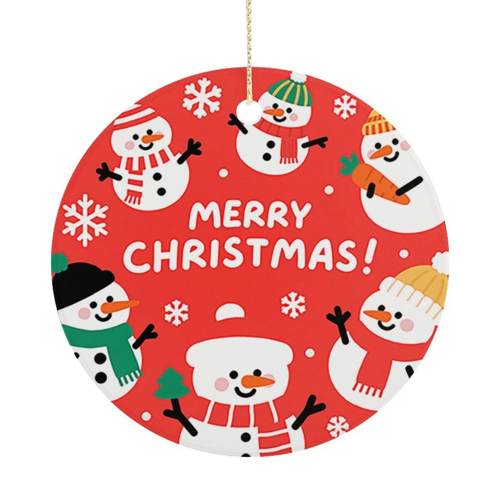 Personalized Christmas Ornaments 2025 Ceramic Hanging Xmas Snowman Ornaments with Gold String Double-Sided Vintage Holiday Decorations for Tree Mantel Tabletop Xmas Party Favors