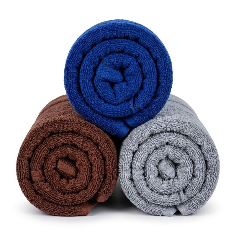 Image of TowelWala Premium Hand Towel Soft Absorbent Quick Dry (Brown /Blue /Green) | Premium 550 GSM cotton with woven border-quick drying and perfect for bathroom, kitchen, gym, and travel.