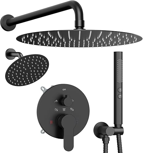 Vista 24 de Juego de grifo de ducha, sistema de ducha de 12 pulgadas con ducha de lluvia y de mano, cabezal doble de montaje en techo que puede funcionar todo