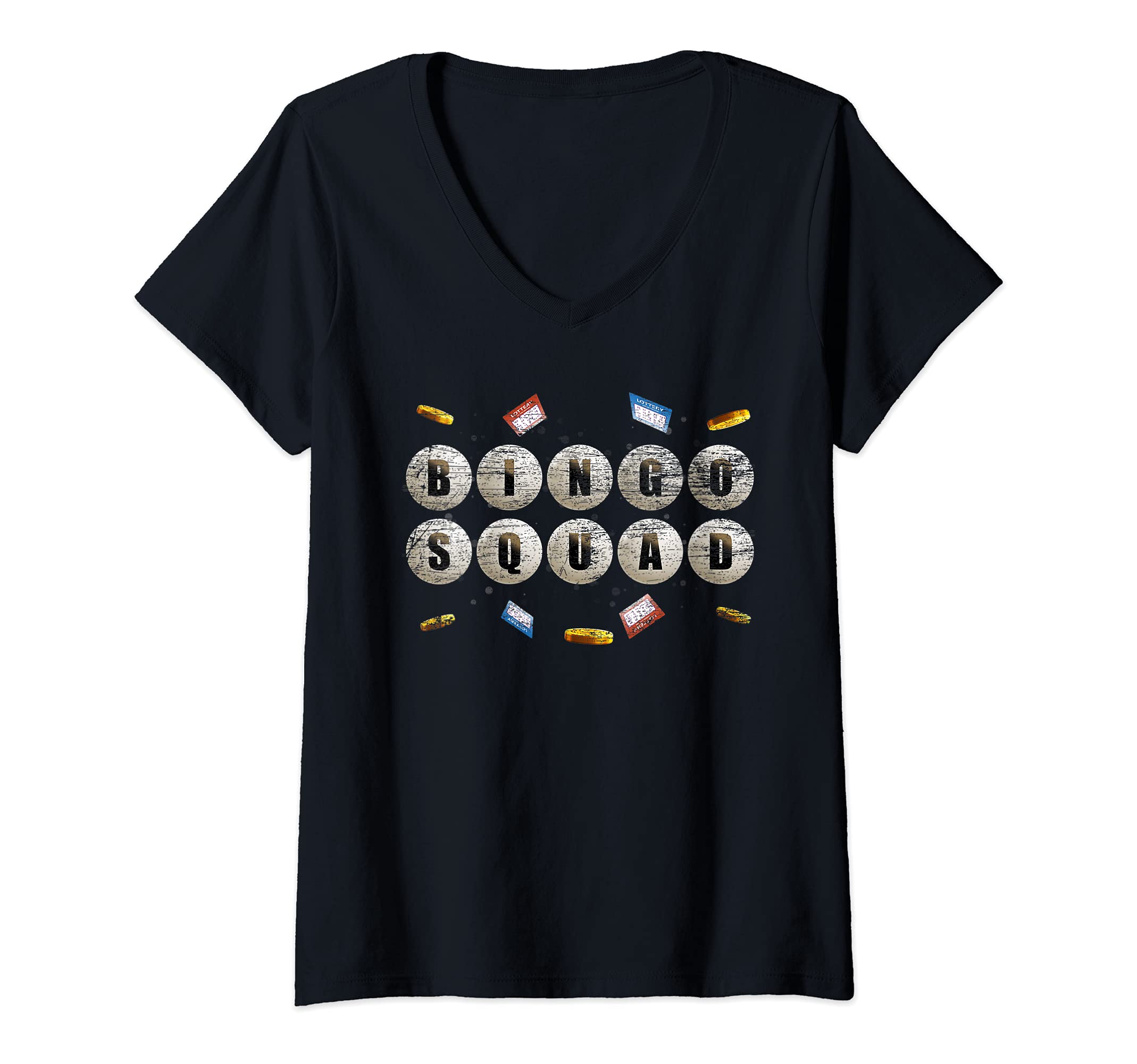Womens Funny Gambler Gift Bingo Squad Lottery Bingo Winner Bingo V-Neck T-Shirt