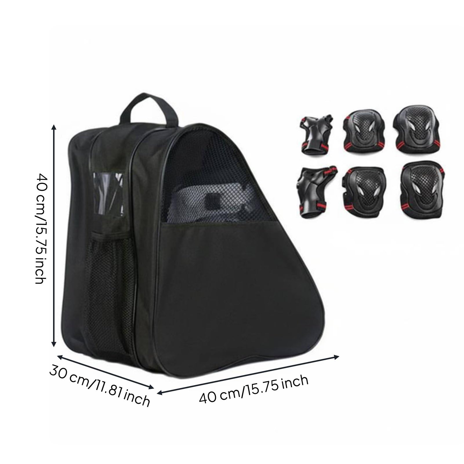 Skating Schlittschuhtasche Rollentasche Transporttasche mit Dreiteiliger Struktur Lüftungspanelen aus Mesh, Dreischichtige Verdickte Rollschuhtasche + Schutzausrüstung M