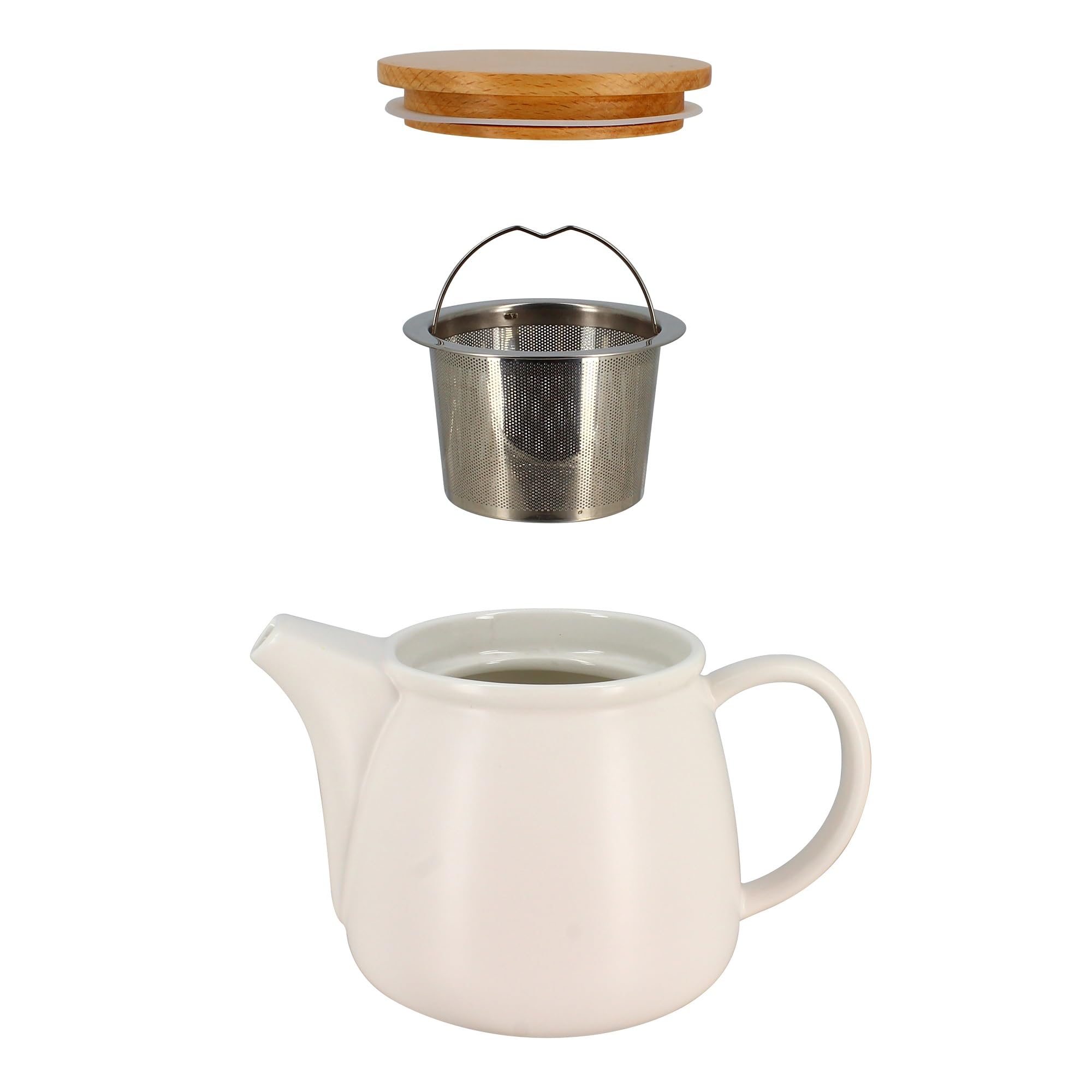 OGO LIVING - Théière Mona 1L en porcelaine blanche et couvercle bois