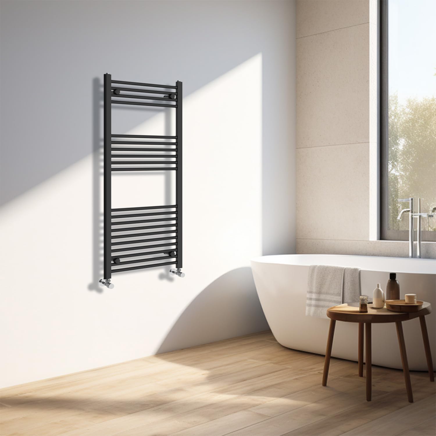 Nrg Black Heated Towel Rail Straight Designer Bathroom Radiator - 1200×500Mm