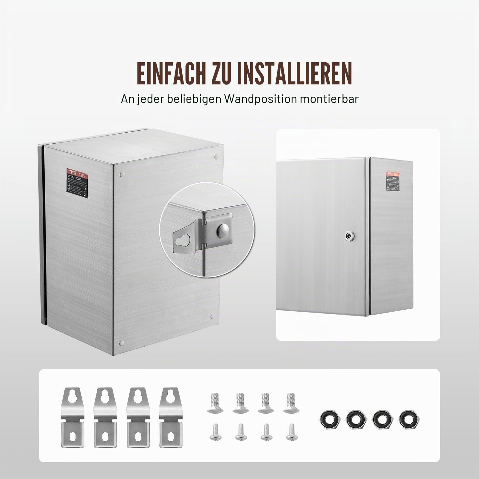 VEVOR Schaltschrank, 40 x 30 x 25 cm, Elektrogehäuse aus Edelstahl 304, wandmontiertes Gehäuse für elektrische und elektronische Geräte für den Außenbereich, IP66 wasserdicht