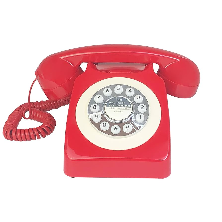 Amazon | TelPal コード付きレトロ電話 レッド 80年代クラシック