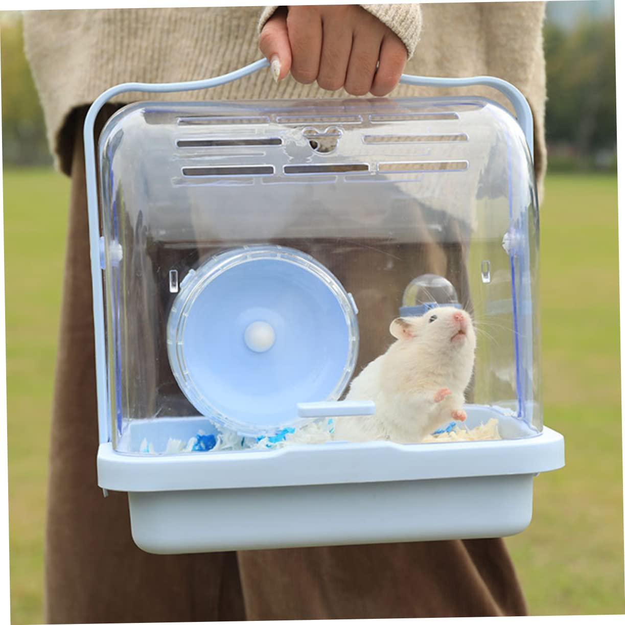 POPETPOP Jaula Portátil de Plástico Azul para Hámsters y Animales Pequeños, Fácil de Transportar, Adecuado para Viajes y Actividades al Aire Libre