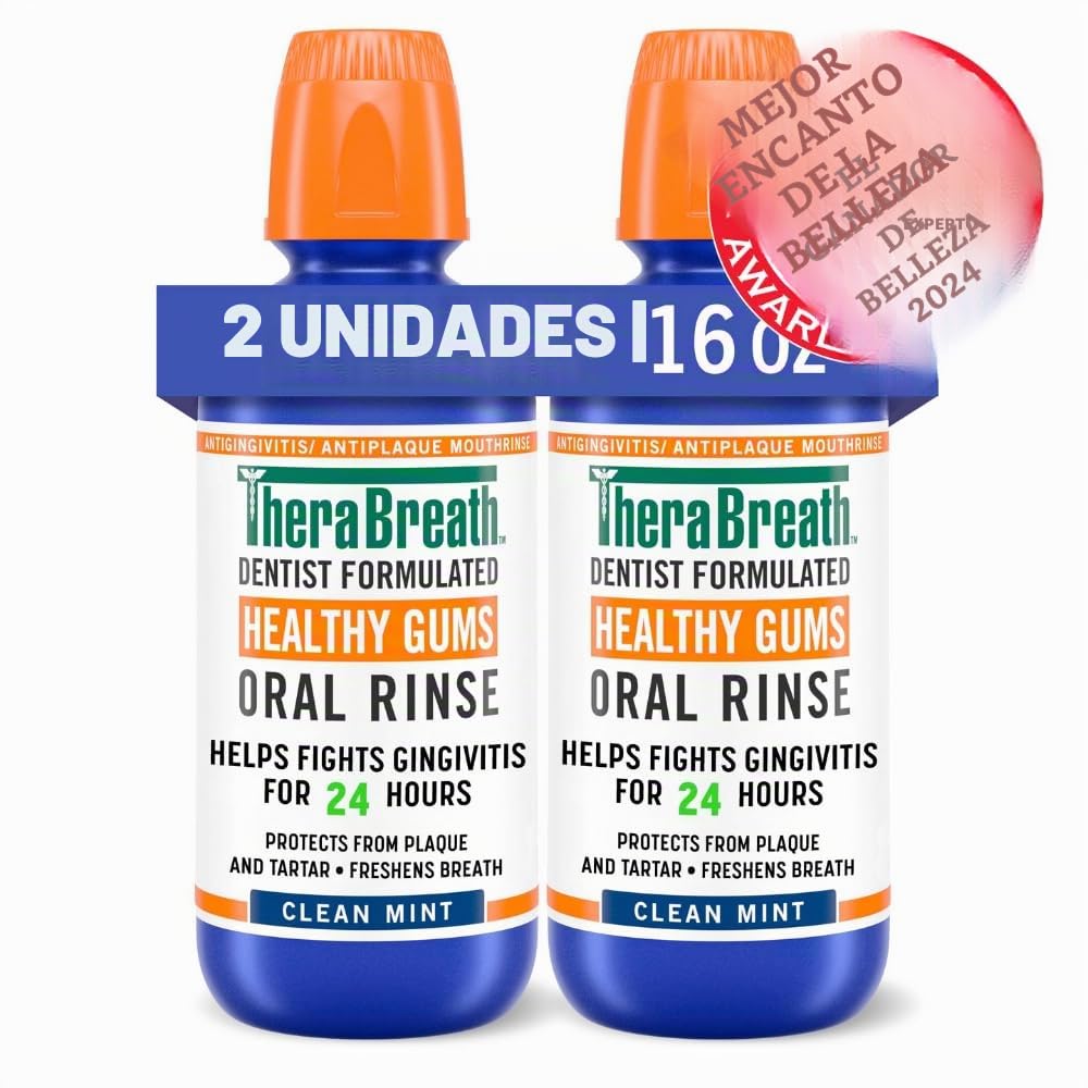 TheraBreath 24 horas, saludable, caucho, periodoncia, enjuague bucal, 24 horas (paquete de 2)