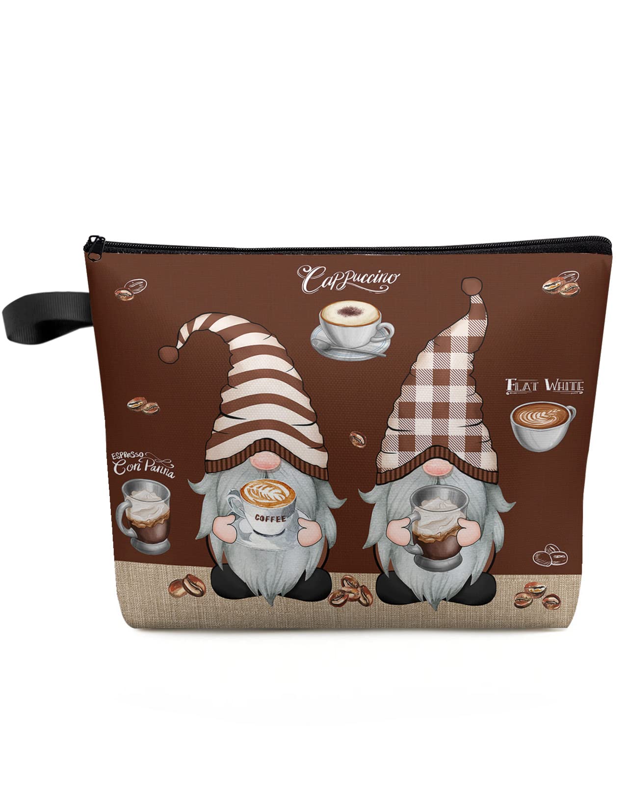 Livencher Waterproof Makeup Bags for Women - Travel Accessory Cosmetic Bag - Cute Travel Makeup Bag Art Coffee Gnome Brown Makeup Organizer Storage - 1 PCS