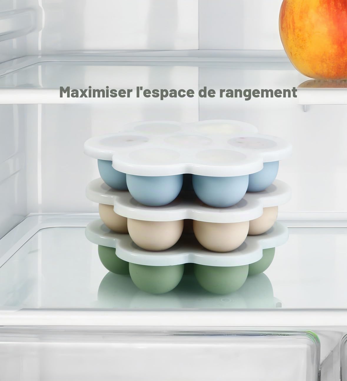 PandaEar Lot de 3 Plateaux de Congélation pour Aliments pour Bébés avec Couvercles, Plateau en Silicone pour Aliments aux Fruits pour Bébés, Conteneur de Stockage pour Aliments pour Bébés