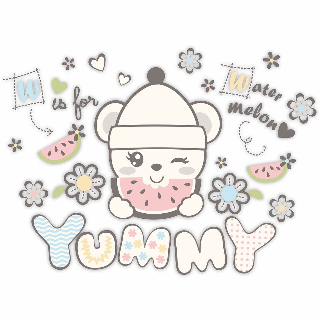 KREEPO Yummy Water Melon with Cute Teddy Self-Adhesive PVC Vinyl Wall Sticker for Wall Decor Size(45cm x 60cm)_kr17