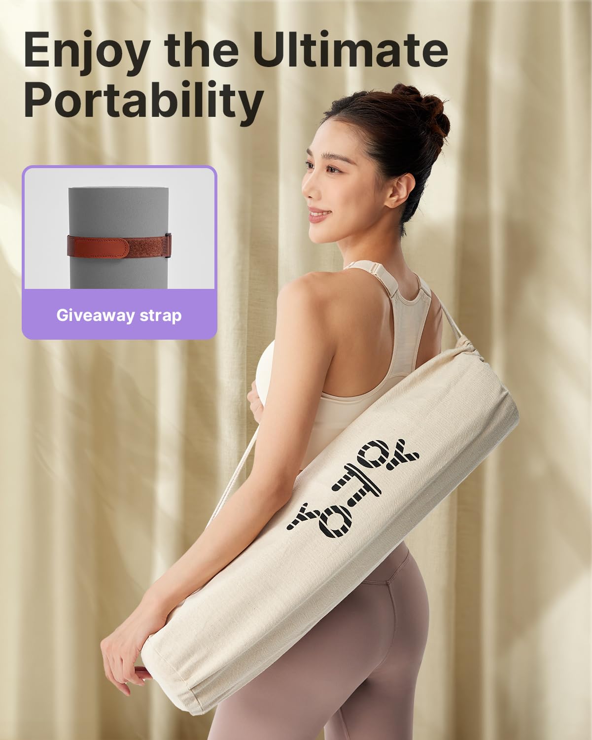YOTTOY Tapete de yoga, antideslizante, con diseño antidesgarros y de goma natural amigable con correa y bolsa