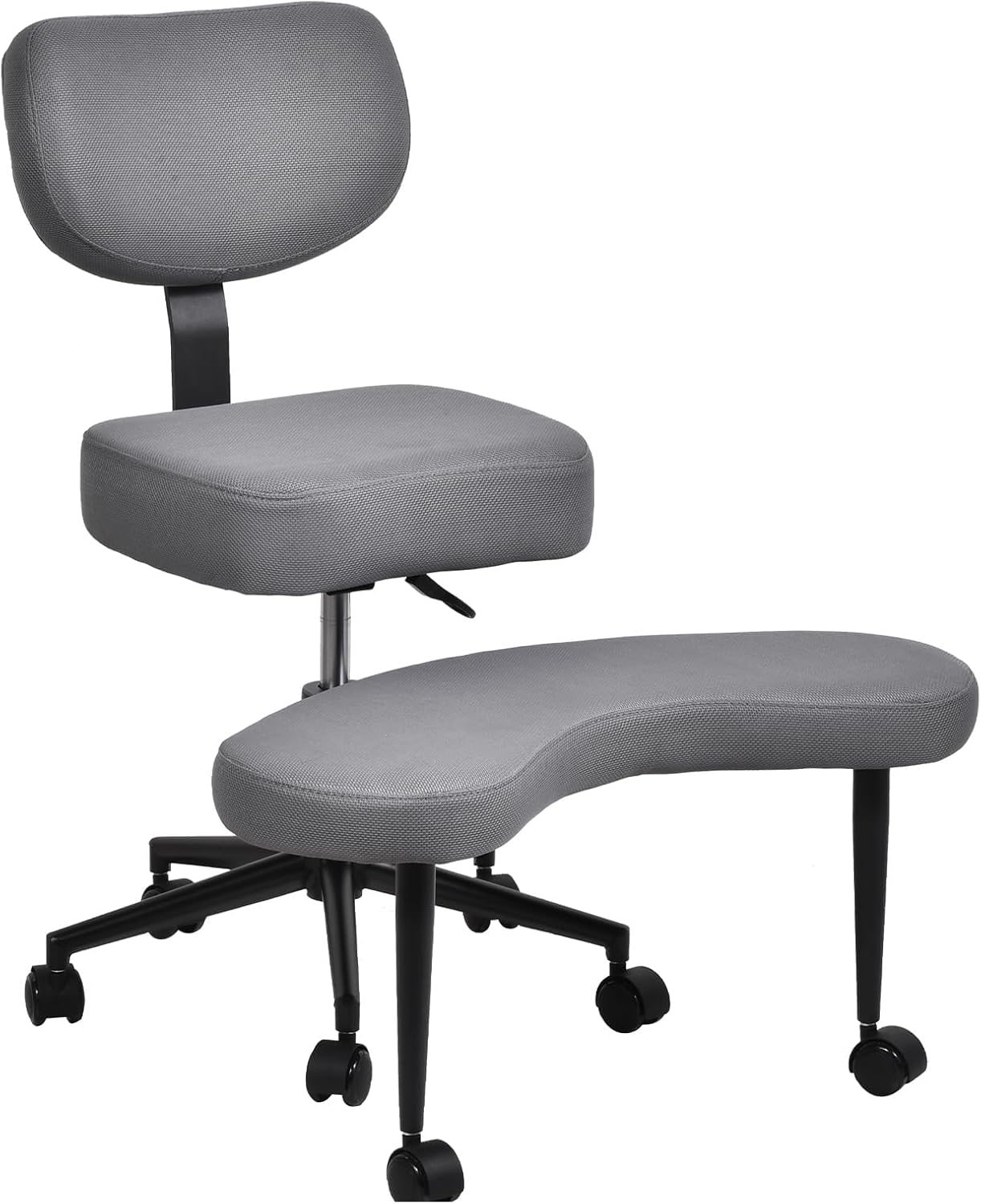 Ergonomic Cross Legged Chair, 360° Swivel Meditation Chair with Wheels, Height Adjustable Seat Backrest Not Adjustable Mesh Style for ADHD Strong Lumbar Support for Home Office, Grey
