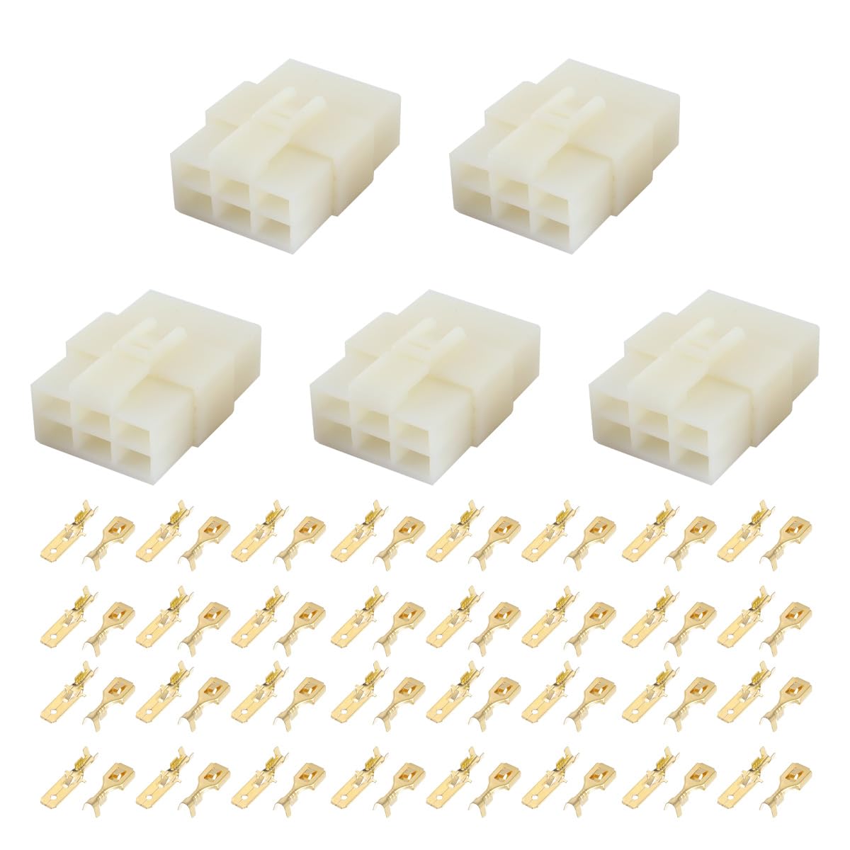 Gurtt 5 Set 6 Pin Car Electrical Wire Connector Plug Kit Waterproof 6.3 Series Male Female Cable Terminal Housing Plastic Copper White
