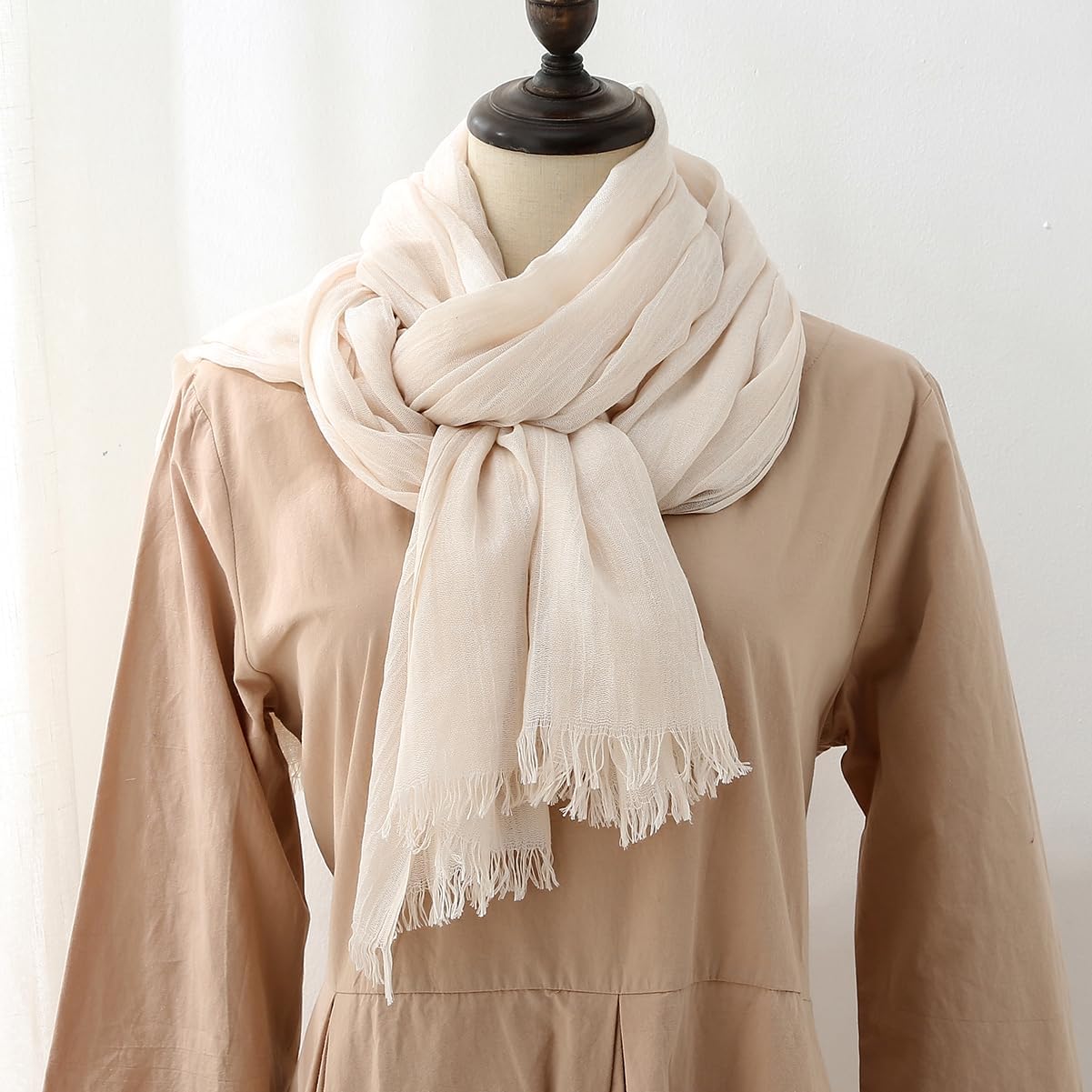 Harewom Lightweight Gauze Linen Feeling Shawl Wraps for Women Beach Summer Scarf for Evening Wedding Dresses - Image 3