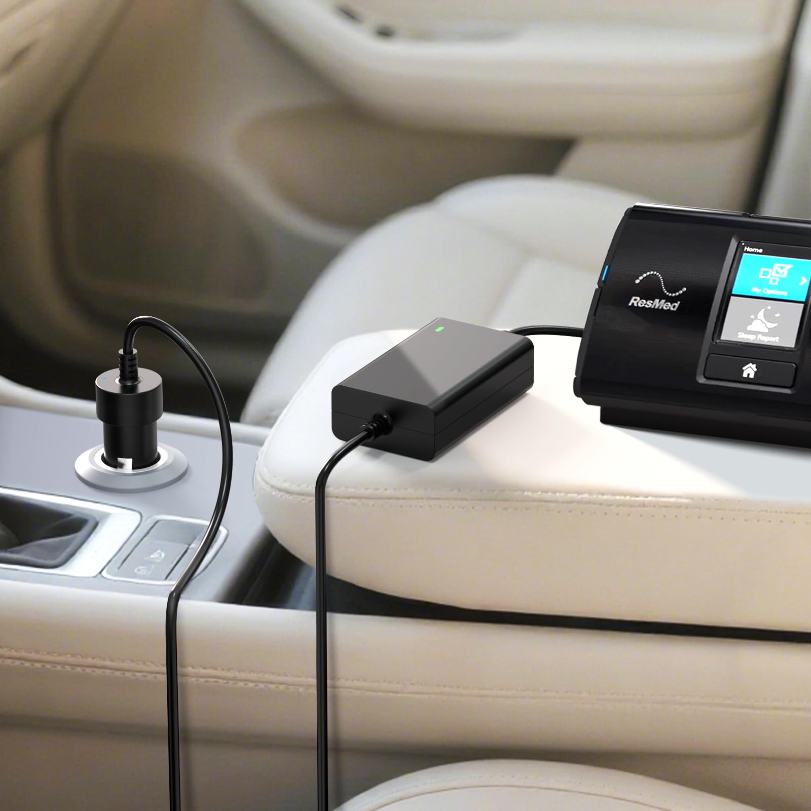 90W 12V-24V DC Chargeur de Voiture Compatible avec Resmed AirSense 10 CPAP Elite AutoSet, AirCurve S10 10 370001, AirStart 10 CPAP BiPAP Machines, 90W AC Adaptateur Alimentation pour Resmed