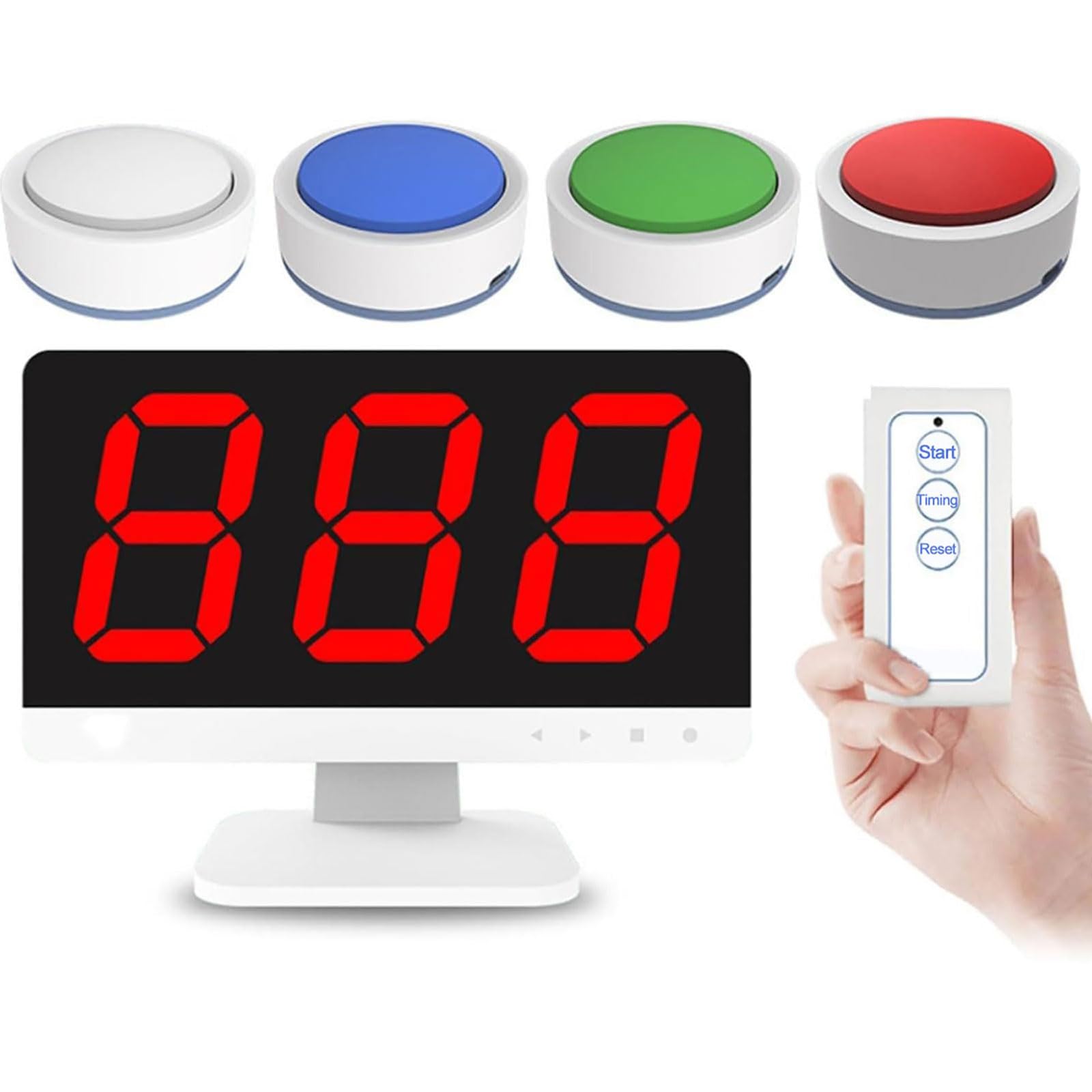 Sistema inalámbrico de zumbador de juego de respuestas con zumbadores y monitor, 4 colores de estado, 3 modos de respuesta para programas de juegos, concursos escolares, cuestionarios de fiesta