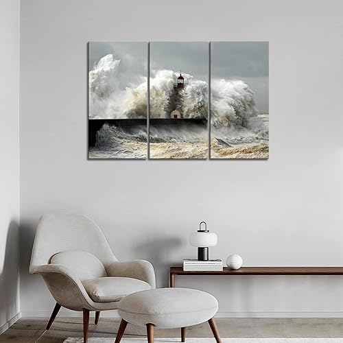 Miniatura 5 de Faro en las olas del mar - Arte de pared para pintar la imagen impresa en lienzo fotos de paisaje marino para decoración del hogar regalo