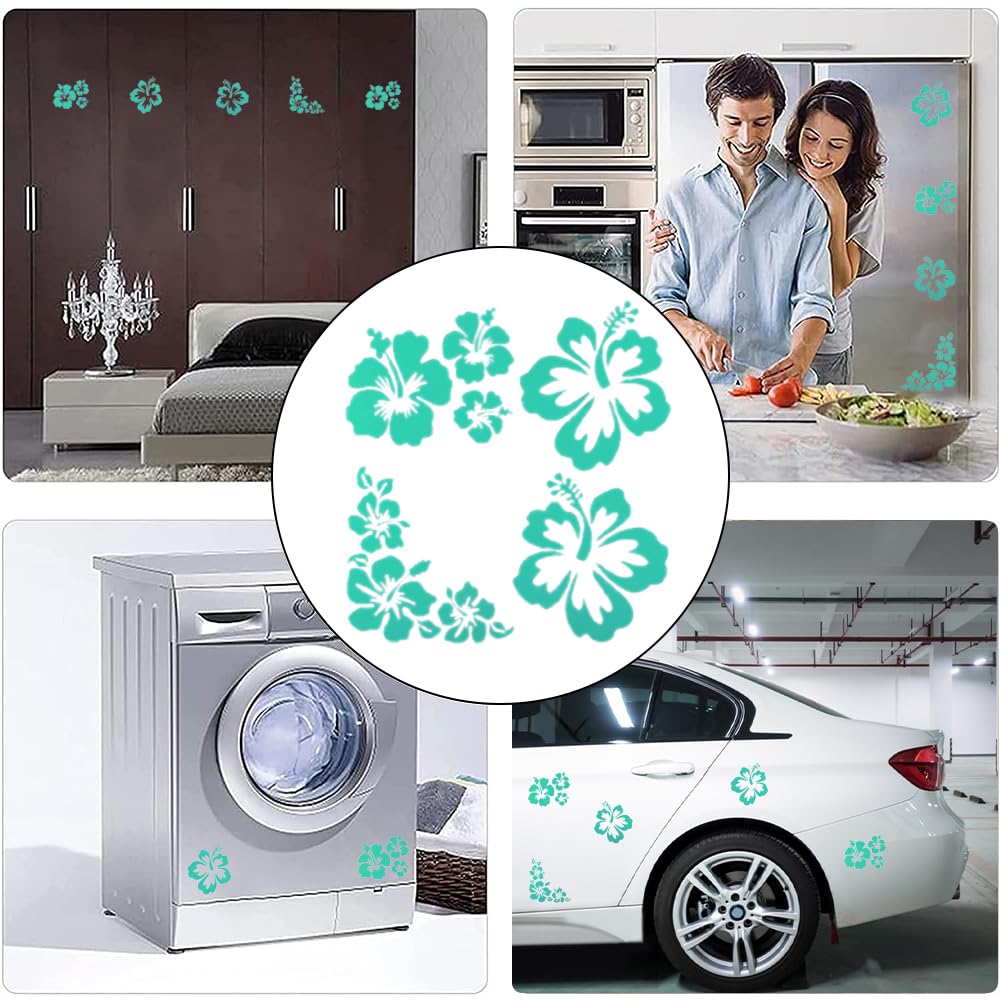 4 Adesivi Fiore Di Ibisco Hawaiano Per Auto - Decorazione Solare Riflettente, Facili Da Applicare - Design Colorato