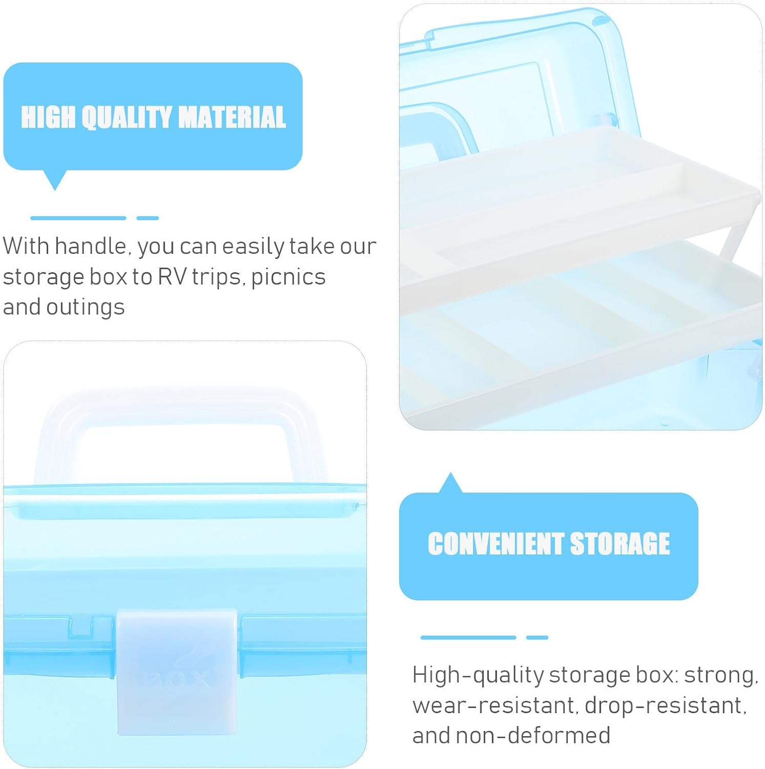 Reusable Plastic Tool Box with Handle, 3-layer Multifunctional Storage Case for Painting Tools and Small Items, Compact and Easy to Carry Storage Container for Home and Travel