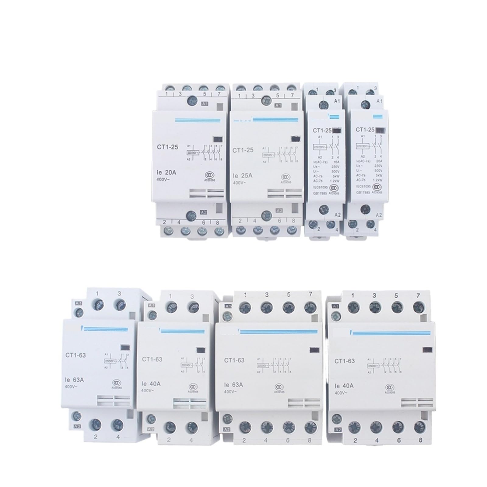 CT1-25 16A 25A 20A 2P 2NO 4P 4NO CT1-63 32A 40A 63A 230v 50or60HZ Din-schiene Haushalt AC Schütz(CT1-25-16A,4NO)