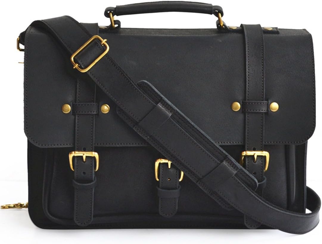 Marlondo Leather Businessman's Briefcase - Full Grain Leather (Black)
