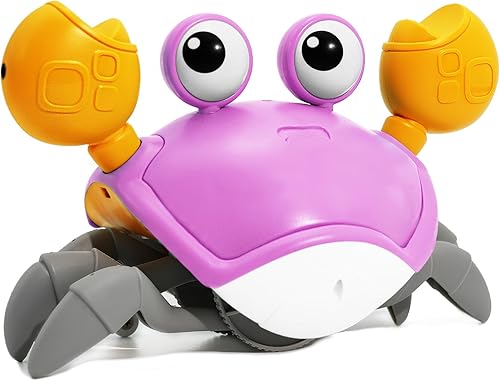 Juguetes de cangrejo para bebés, juguete de cangrejo que camina con botón de música (evita automáticamente obstáculos), juguetes interactivos para